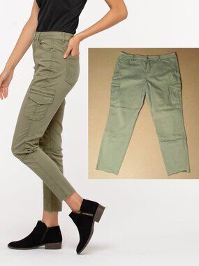 Olive Green Cargo Pants with Raw Hem - Size 16